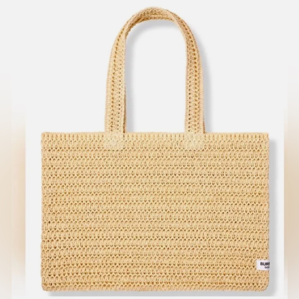 NEW ～ Burberry Goddess Crocheted Weave Natural Paper Straw Tote Shoulder Bag